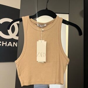 Zara Beige Ribbed Crop Top